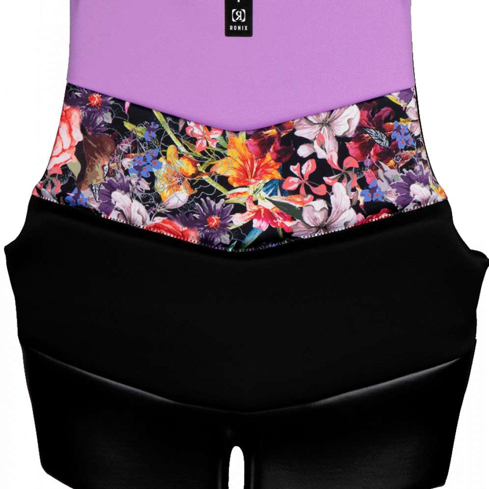 Ronix Ladies Daydream CGA Vest 2023 - A black vest with a floral pattern on the front, featuring pink and orange flowers against a dark background.