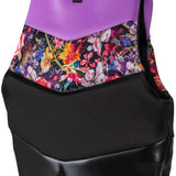 Ronix Ladies Daydream CGA Vest 2023 - A purple and black floral-patterned vest with a black background, featuring pink, orange, yellow, blue, and white flowers.