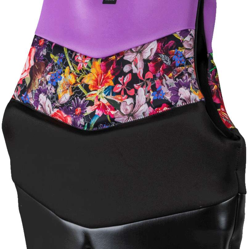 Ronix Ladies Daydream CGA Vest 2023 - A purple and black floral-patterned vest with a black background, featuring pink, orange, yellow, blue, and white flowers.