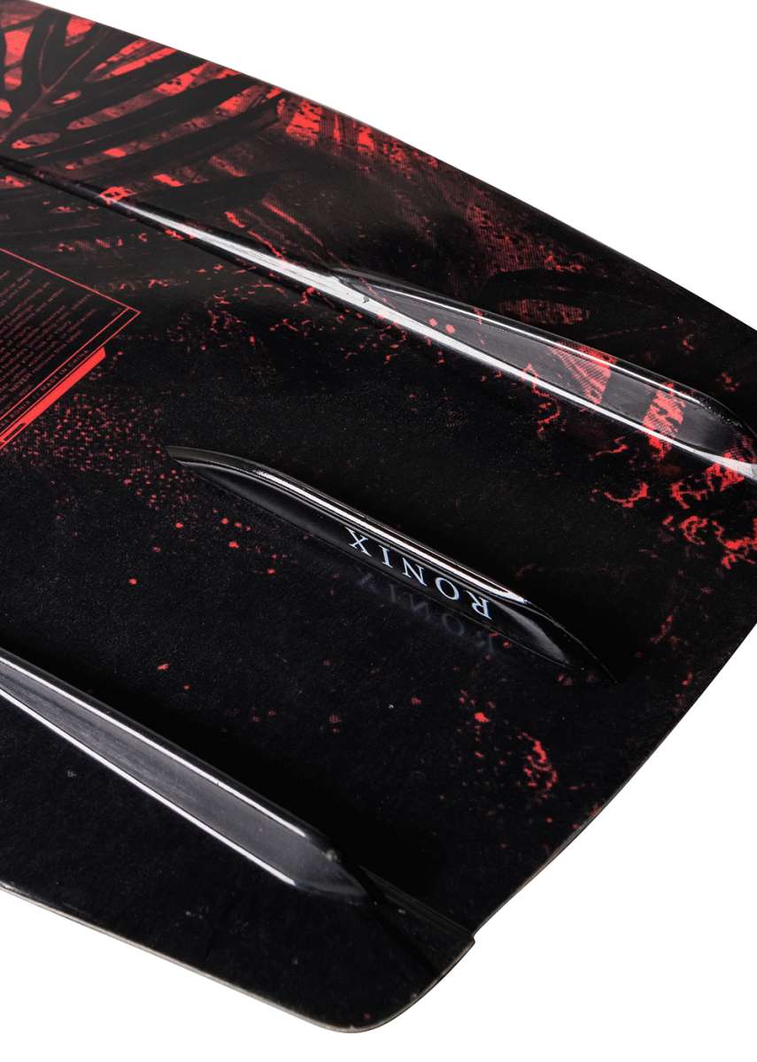 Ronix Ladies Krush Wakeboard 2022 - A black wakeboard with red accents and a white logo on the top left corner.