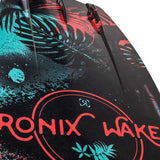 Ronix Ladies Krush Wakeboard 2022 - A black wakeboard with a blue and red palm leaf design on top.