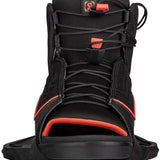 Ronix Ladies Luxe Wake Boot 2023 - Black boots with a red logo on top and red accents around the ankle area.