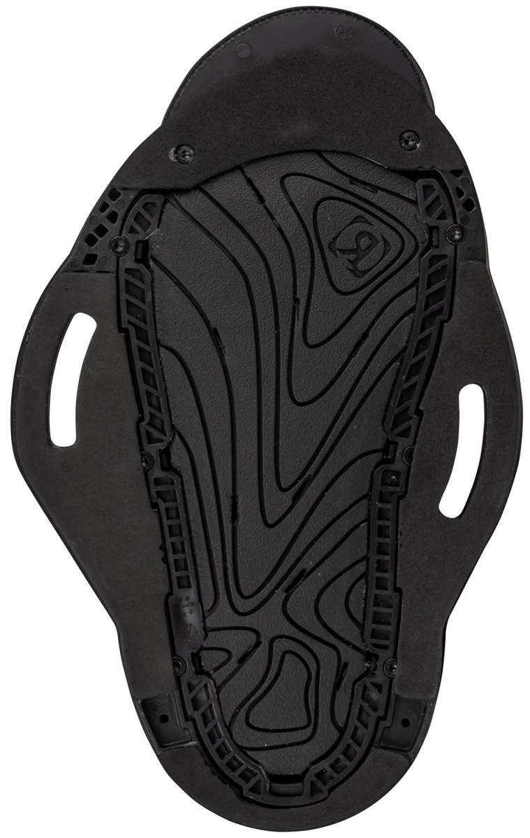 Ronix Ladies Luxe Wake Boot 2023 - Black boots with a strap and buckle on top of a white background.