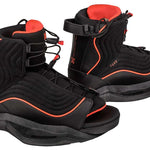 Ronix Ladies Luxe Wake Boot 2023 - Black boots with red accents and a quilted pattern on the upper portion.
