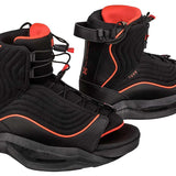 Ronix Ladies Luxe Wake Boot 2023 - Black boots with red accents and a quilted pattern on the upper portion.