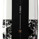 Ronix Ladies Quarter 'Til Midnight Wakeboard 2022 - A black and white floral patterned wakeboard with a gold logo on top.