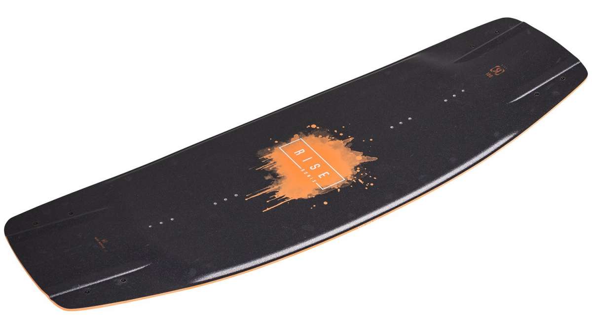 Ronix Ladies Rise Wakeboard 2022 - A black wakeboard with a white logo and text that reads "Rise" in the center.