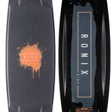 Ronix Ladies Rise Wakeboard 2022 - A dark gray wakeboard with a light orange logo and white lettering that reads "Rise".