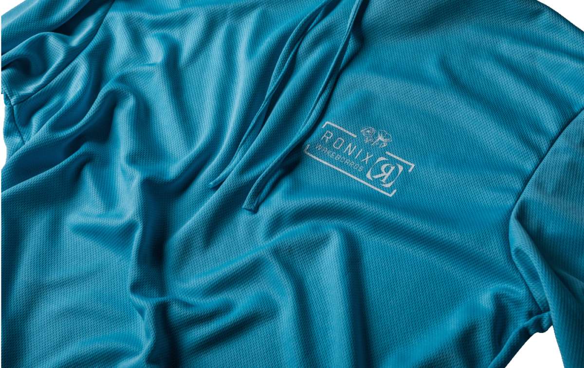 Ronix Ladies UV Shade Hoodie 2022 - A teal hoodie with a hood and drawstrings, featuring a logo on the chest that says "RONIX" in white letters.