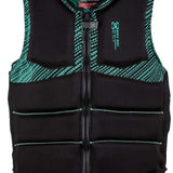 Ronix ONE Custom Fit Impact Wake Vest 2022 - A black wake vest with a red logo on the chest and teal accents around the armholes.