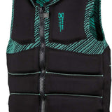 Ronix ONE Custom Fit Impact Wake Vest 2022 - A black vest with a teal patterned interior and accents on the shoulders, chest, and sides.