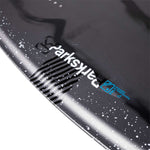 Ronix Parks Modello Wakeboard 2022 - A black wakeboard with white speckles and a distinctive "P" logo on top.