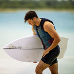 Ronix Party Impact Wake Vest 2022 - A black vest with a red and blue striped pattern on the front.