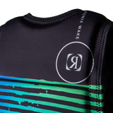 Ronix Party Impact Wake Vest 2022 - A black wetsuit with blue and green stripes on the chest area.