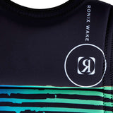 Ronix Party Impact Wake Vest 2022 - A black vest with a white logo and blue stripes on the bottom.