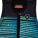 Ronix Party Impact Wake Vest 2022 - A black life jacket with a blue and green striped pattern on the front.