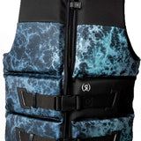 Ronix Point Break Yes CGA Vest 2023 - A blue and white marbled patterned life vest with a black strap across the chest.
