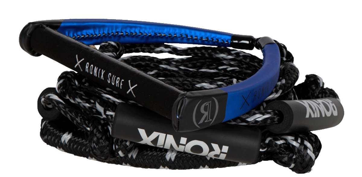 Ronix - PU bungee surf rope with handle, black and blue.