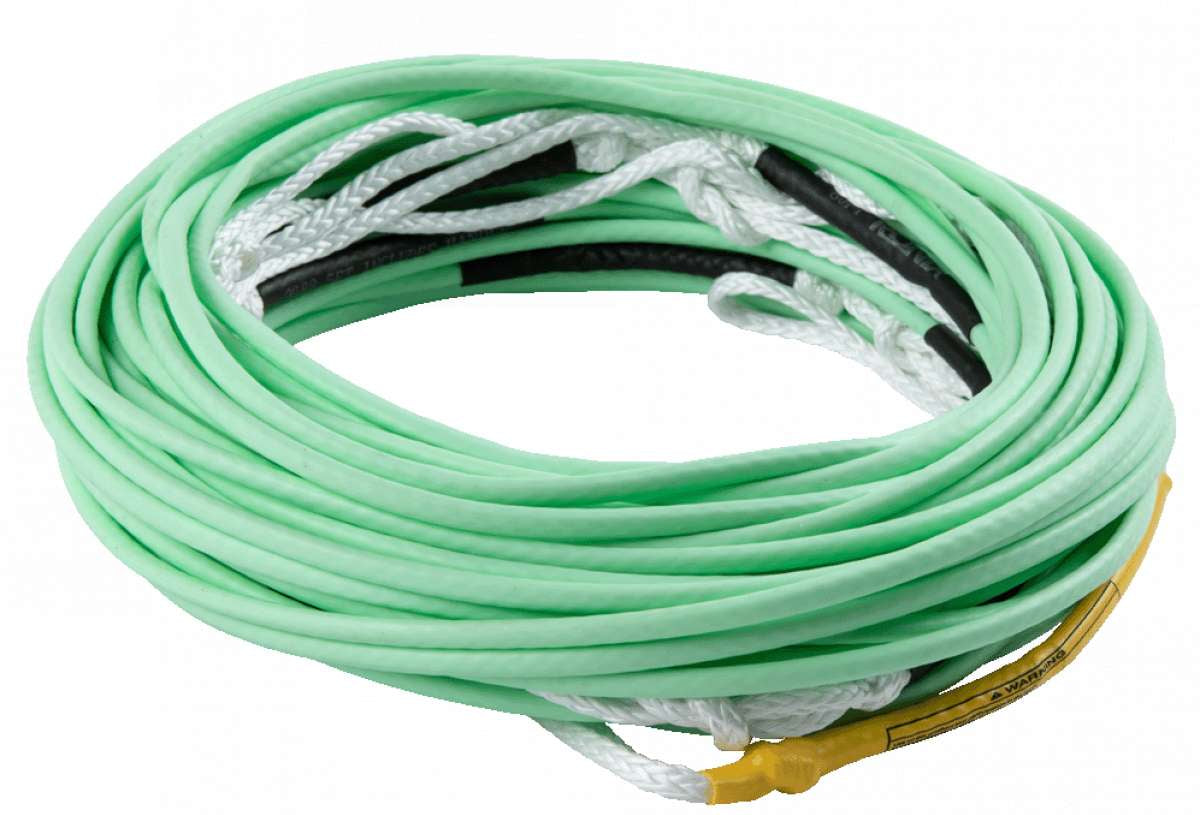 Ronix R8 Floating Mainline Rope - 2022 model with a bright green color and white stitching.