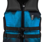 Ronix RXT Capella 3.0 CGA Wake Vest 2022 - A blue and black life vest with a textured pattern on the front, featuring a zipper down the middle.