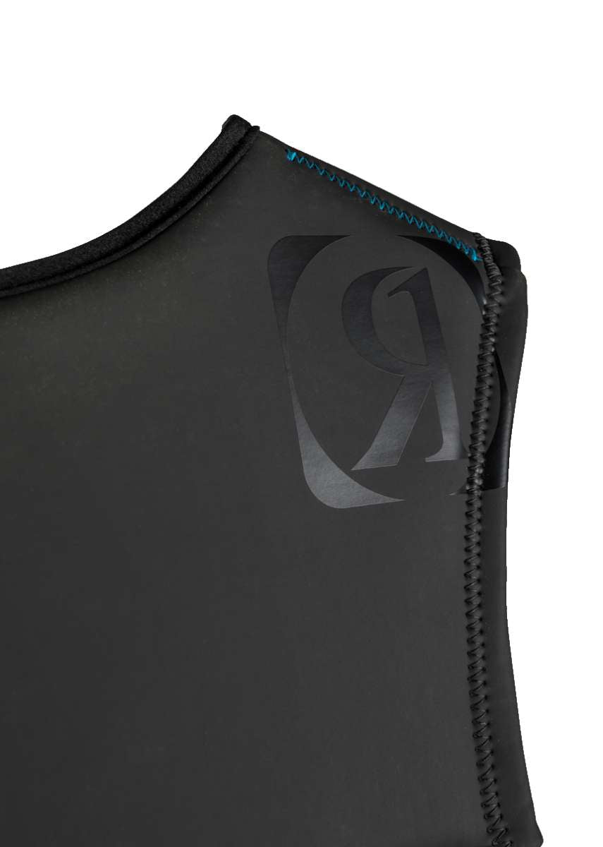 Ronix RXT Capella 3.0 CGA Wake Vest 2022 - A black vest with a blue zig-zag pattern along the top edge and a large "CGA" logo on the chest.