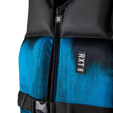 Ronix RXT Capella 3.0 CGA Wake Vest 2022 - A blue and black life vest with a textured pattern on the front, featuring a zipper down the middle.