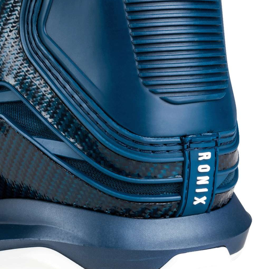 Ronix RXT Intuition+ Wake Boot 2022 - A dark blue boot with a textured pattern on the side and a white logo that reads "Intuition" near the top.