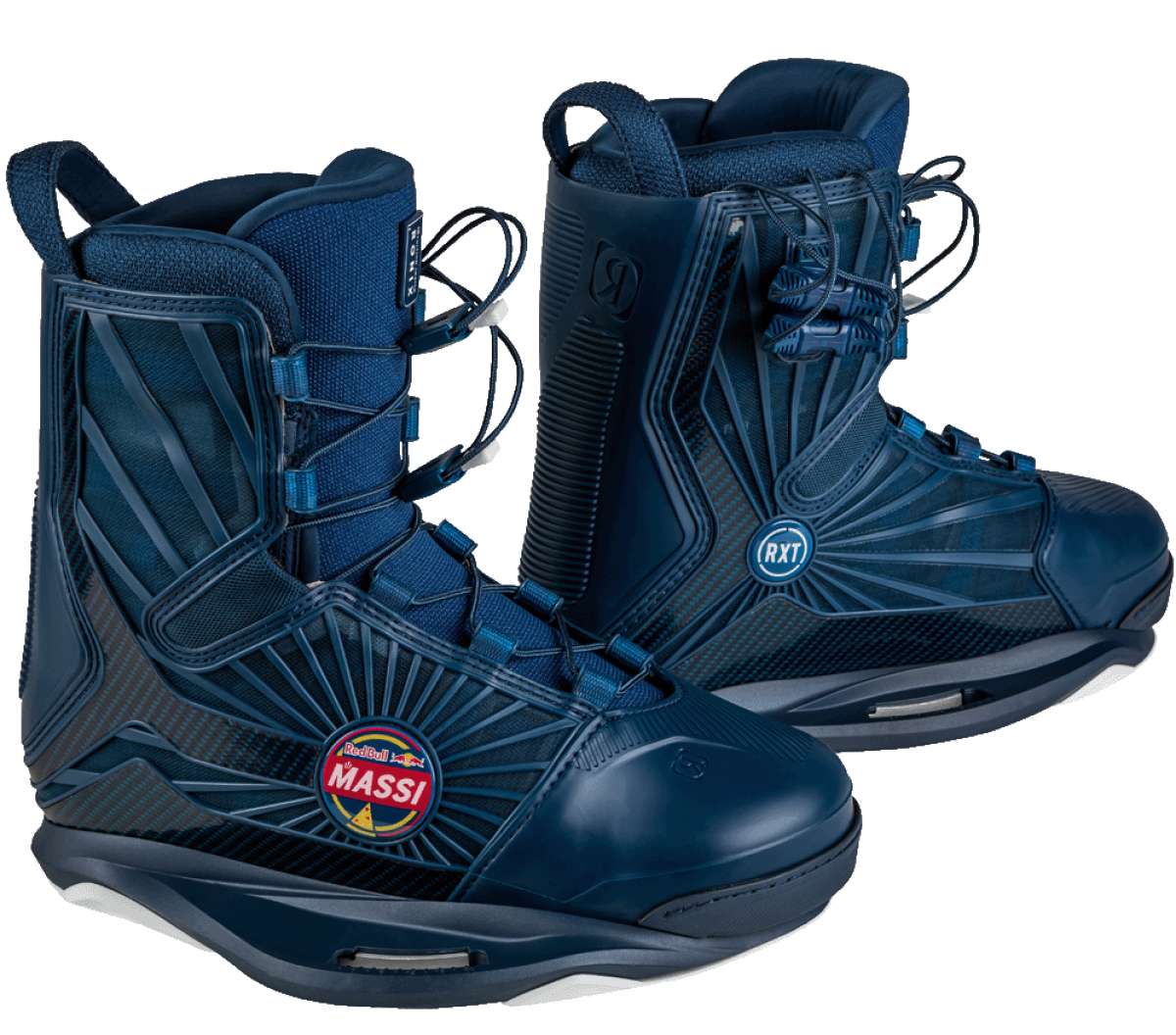 Ronix RXT Intuition+ Wake Boot 2022 - Black boots with a textured pattern on the side and a red logo that says "Intuition+" in white letters.