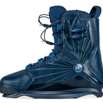 Ronix RXT Intuition+ Wake Boot 2022 - A dark blue snowboard boot with a textured pattern on the side and a circular logo featuring "RXT" in white letters.