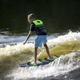 Ronix Super Sonic Space Odyssey Power Tail Wakesurf Board 2022 - A blue and white wakesurf board with a space-themed design, featuring a power tail for enhanced performance.