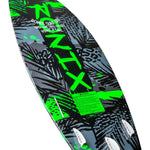 Ronix Super Sonic Space Odyssey Power Tail Wakesurf Board 2022 - A black wakesurf board with neon green accents and a space-themed design.