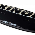 Ronix Supreme Air Core 3 Wakeboard 2023 - A black and white wakeboard with a distinctive "Supreme" logo on its top side.