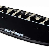 Ronix Supreme Air Core 3 Wakeboard 2023 - A black and white wakeboard with a distinctive "Supreme" logo on its top side.