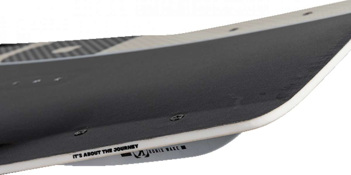 Ronix Supreme Air Core 3 Wakeboard 2023 - A black and white wakeboard with a textured surface, featuring a logo on the top edge.