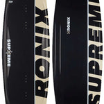 Ronix Supreme Air Core 3 Wakeboard 2023 - A black and white wakeboard with a carbon fiber pattern on the top sheet.