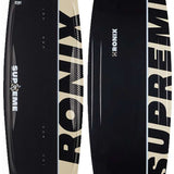 Ronix Supreme Air Core 3 Wakeboard 2023 - A black and white wakeboard with a carbon fiber pattern on the top sheet.