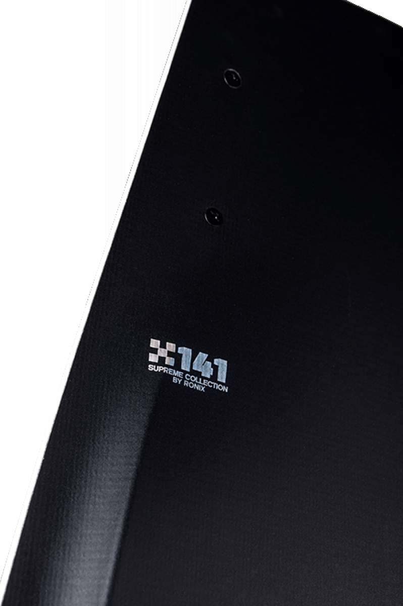 Ronix Supreme Air Core 3 Wakeboard - A black wakeboard with a white logo and text on the top deck.