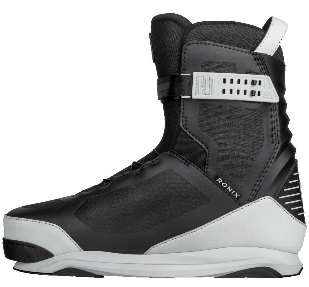 Ronix Supreme BOA Intuition+ Wake Boot 2022 - Black boots with white accents and a textured pattern on the side.