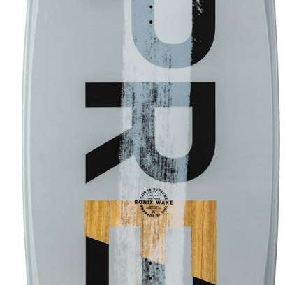 Ronix Supreme Sandwich Wakeboard 2022 - A white wakeboard with black lettering and a blue logo on top.