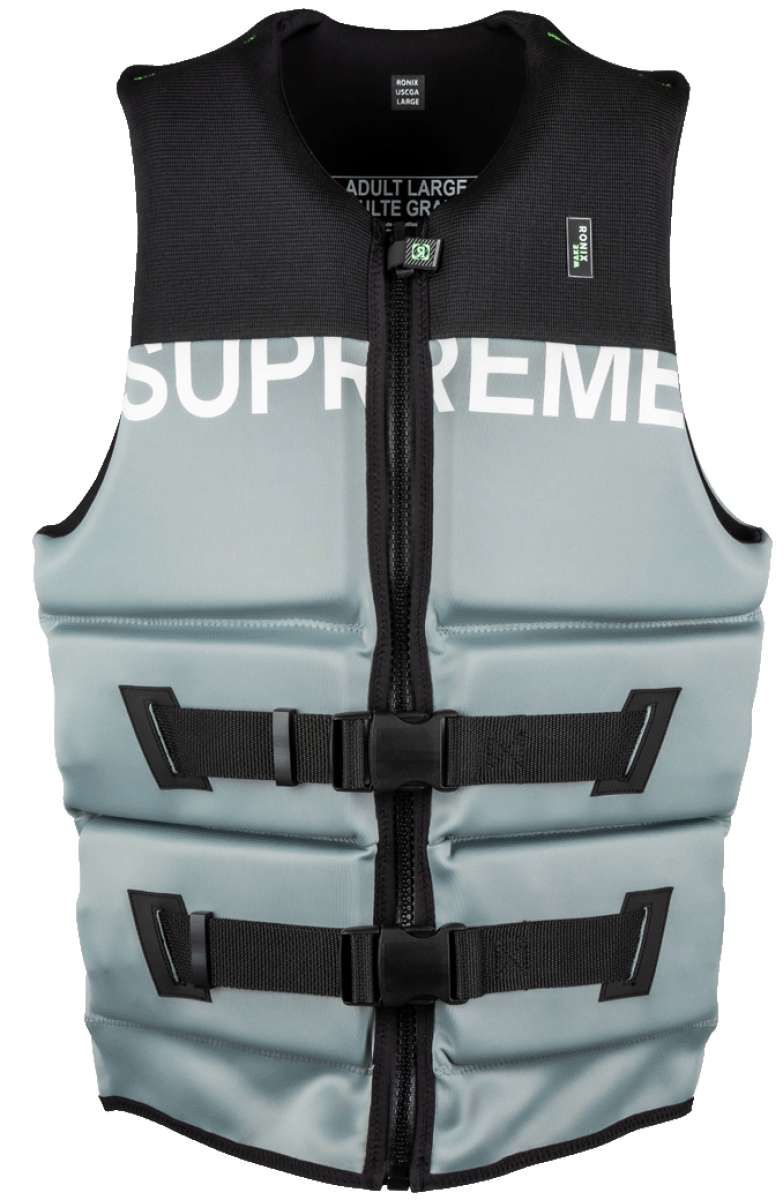 Ronix Supreme Yes CGA Wake Vest 2022 - A light blue vest with a darker blue stripe across the top and white lettering that reads "Supreme".