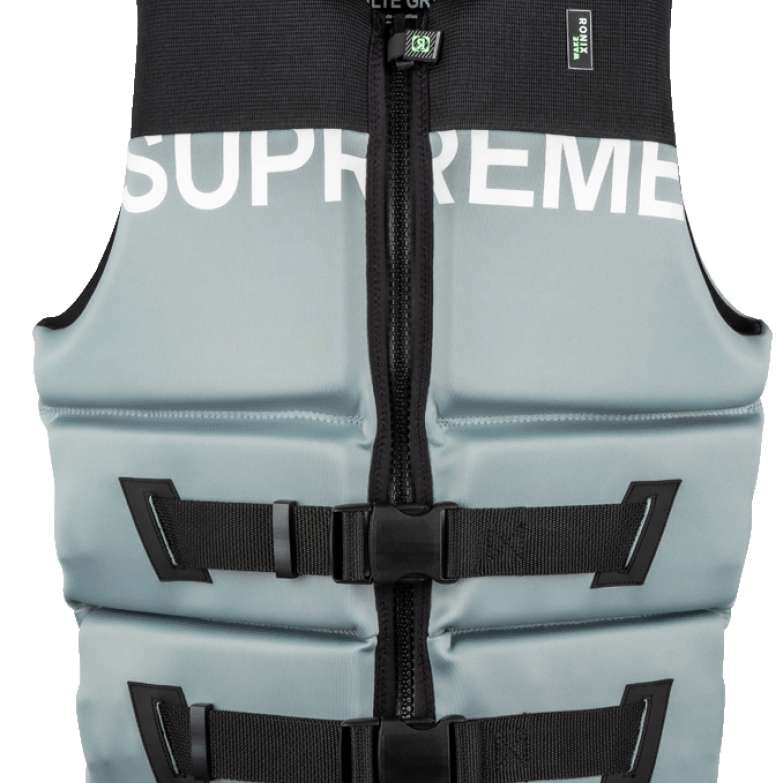 Ronix Supreme Yes CGA Wake Vest 2022 - A light blue vest with a darker blue stripe across the top and white lettering that reads "Supreme".