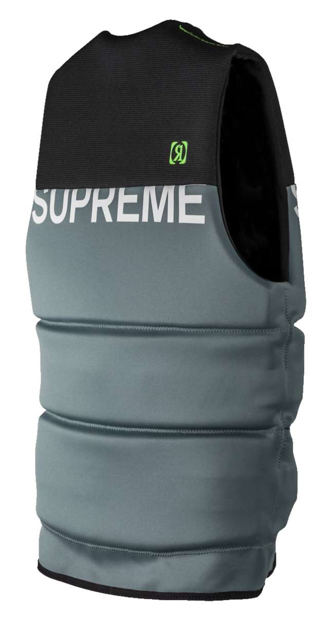 Ronix Supreme Yes CGA Wake Vest 2022 - A black and gray vest with a white "Supreme" logo on the upper back.