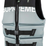 Ronix Supreme Yes CGA Wake Vest 2022 - A light blue life vest with a darker blue stripe across the top and white lettering that reads "Supreme".