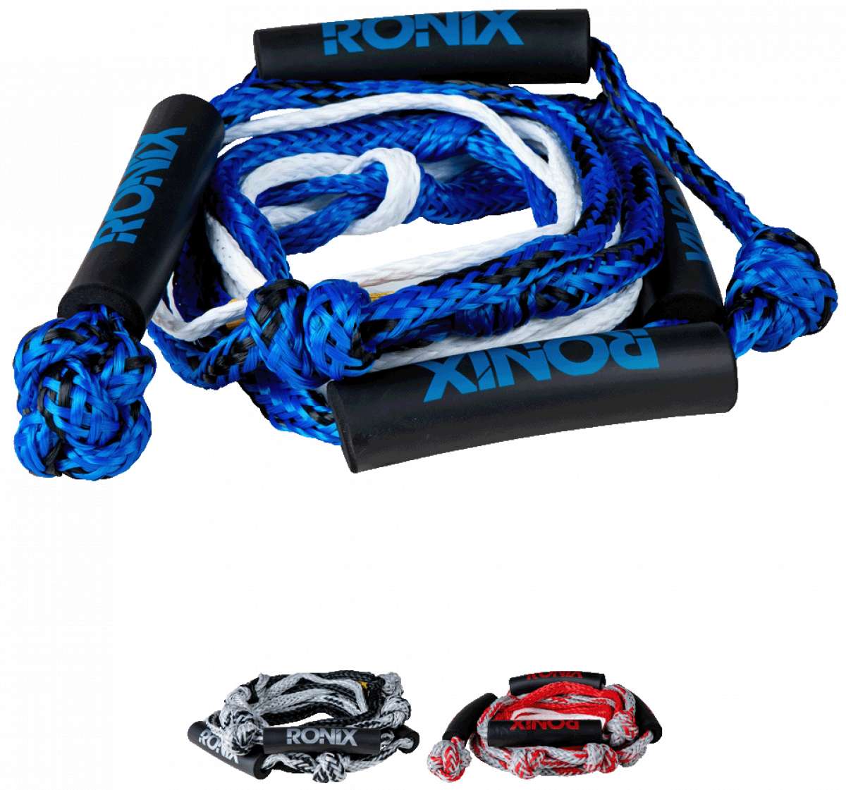 Ronix Surf Rope No Handle - Blue rope with black handle wraps.