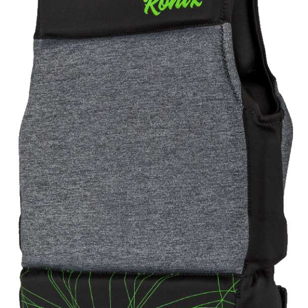 Ronix Teen's Driver's Ed Capella 3.0 CGA Wake Vest 2022 - Black vest with lime green accents and a geometric pattern on the lower portion.