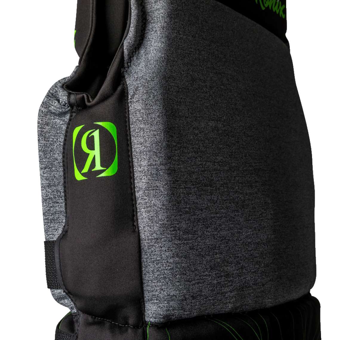 Ronix Teen's Driver's Ed Capella 3.0 CGA Wake Vest 2022 - Black vest with lime green accents and a lime green "R" logo on the left side.