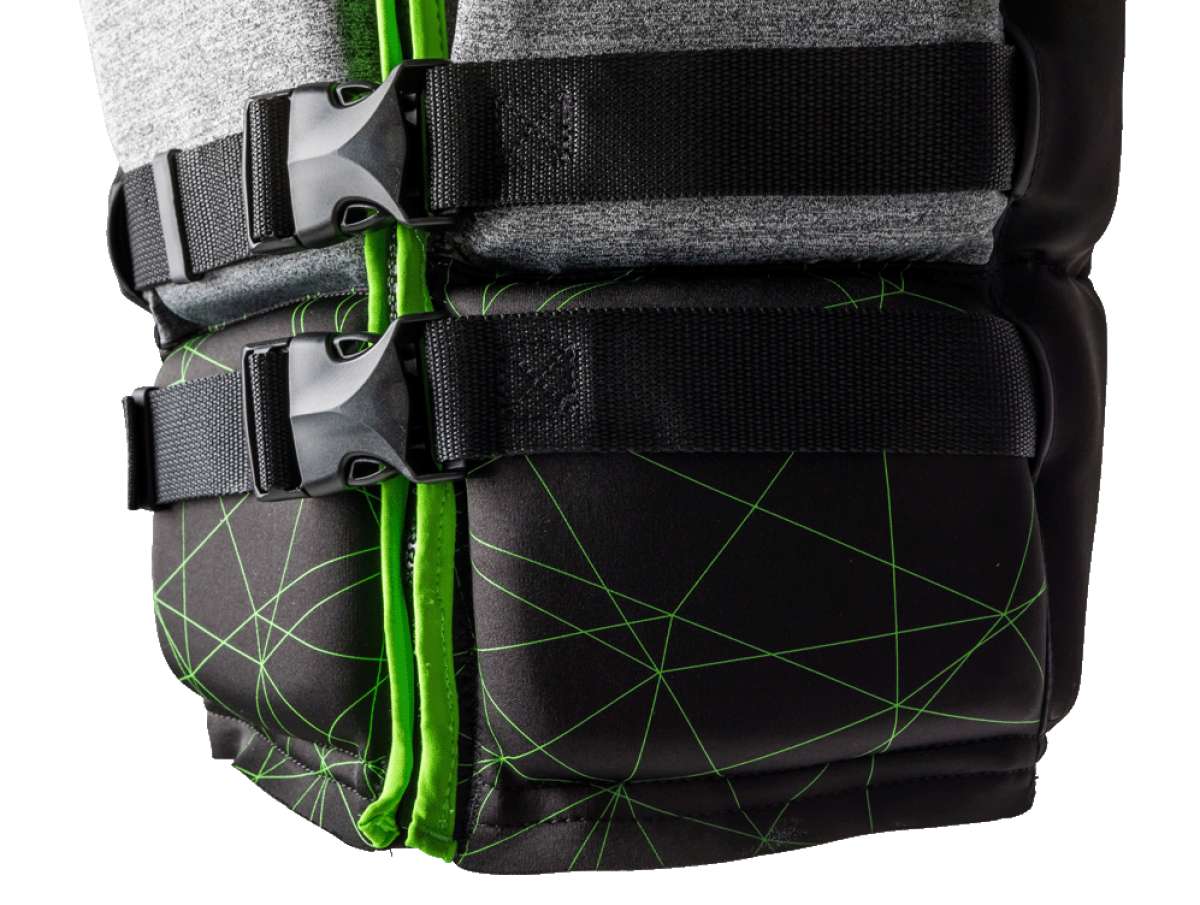 Ronix Teen's Driver's Ed Capella 3.0 CGA Wake Vest 2022 - Black vest with lime green accents and straps.