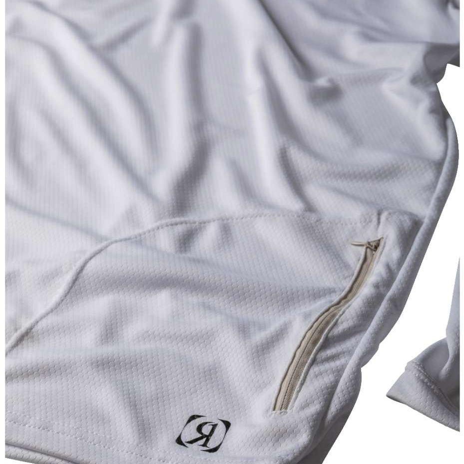 Ronix UV Shade Hoodie 2022 - A white hoodie with a zipper on the left side, featuring a small logo at the bottom of the front.
