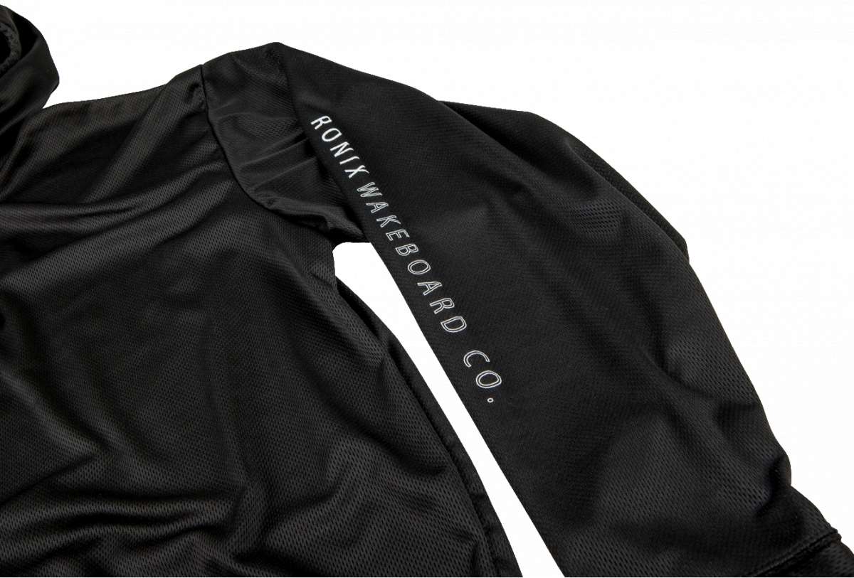 Ronix UV Shade Hoodie 2023 - A black hoodie with a hood and long sleeves, laid flat on a solid white background.