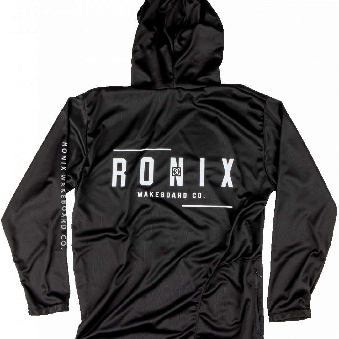 Ronix - UV Shade Hoodie is shown in a solid black color with white lettering on the front and back.